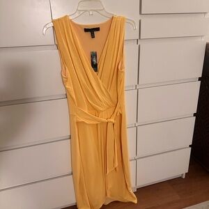 WHBM Yellow Sleeveless Wrap Dress